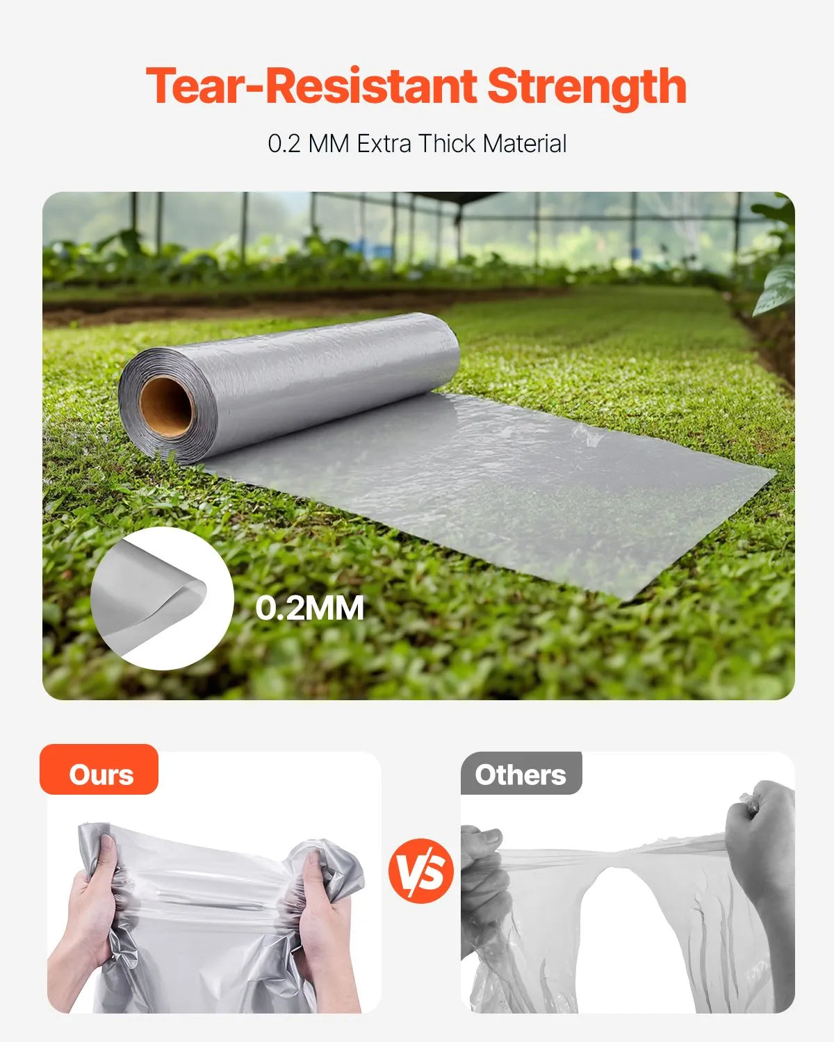 VEVOR 0,2 mm plastmasas plēve, 1,98 x 50 m pagrīdes tvaika barjera, izturīgs dārza polietilēna plēves rullis, daudzfunkcionāla būvniecības plēve, krāsošanas aizsargplēve saimniecībai, pelēka