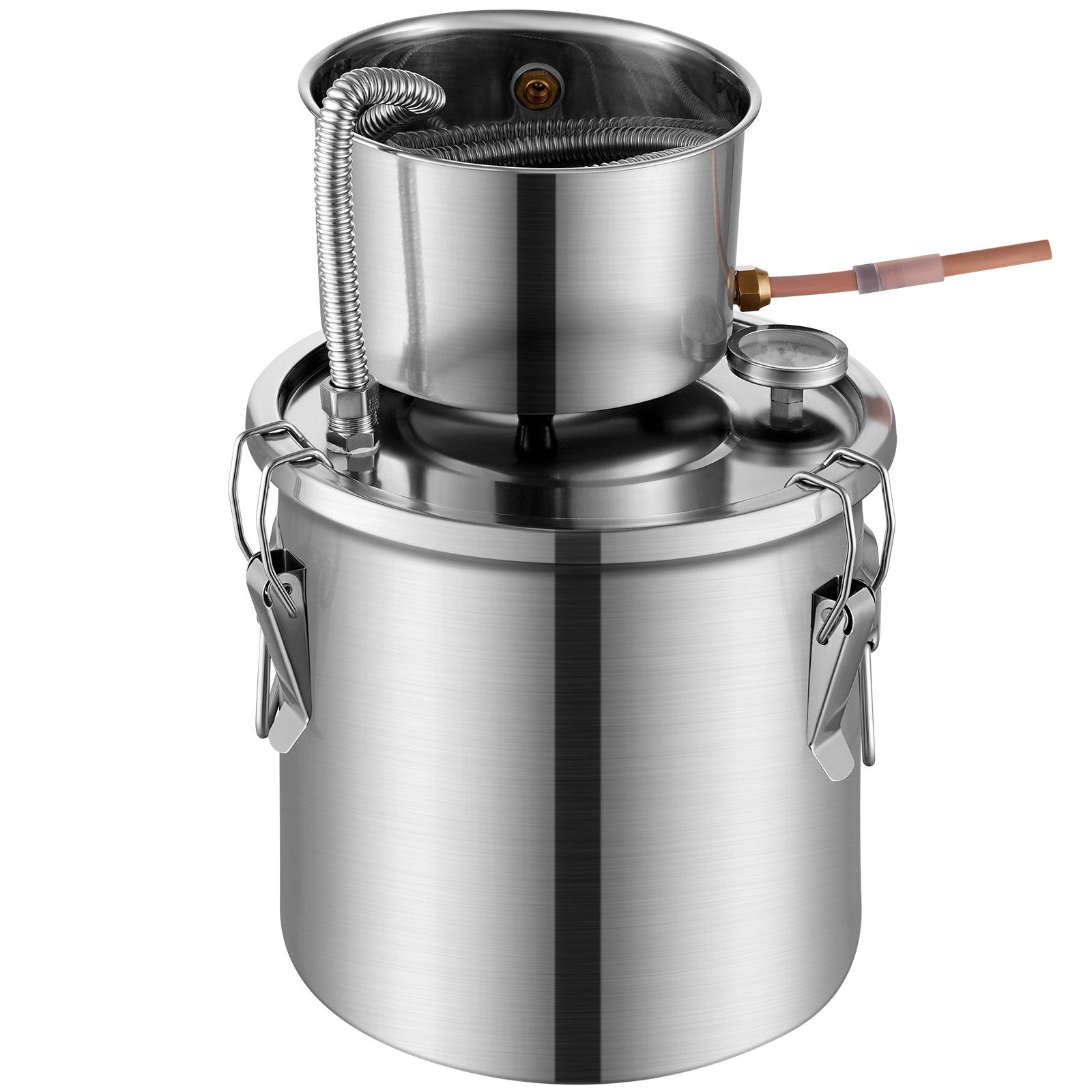 11.4L stainless steel still with built-in thermometer on lid and water circulation pump, suitable for alcohol distillation