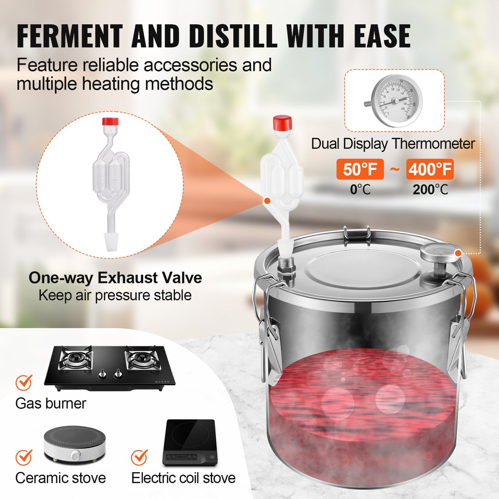 11.4L stainless steel still with built-in thermometer on lid and water circulation pump, suitable for alcohol distillation