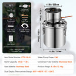 11.4L stainless steel still with built-in thermometer on lid and water circulation pump, suitable for alcohol distillation