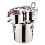VEVOR 11.4L dual condenser still with built-in thermometer on the lid and 8W water circulation pump, this still can be used for distillation of fruit wines, brandy, vodka, whisky, ethanol, water and essential oils.