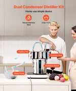 VEVOR 11.4L dual condenser still with built-in thermometer on the lid and 8W water circulation pump, this still can be used for distillation of fruit wines, brandy, vodka, whisky, ethanol, water and essential oils.