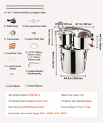 VEVOR 11.4L dual condenser still with built-in thermometer on the lid and 8W water circulation pump, this still can be used for distillation of fruit wines, brandy, vodka, whisky, ethanol, water and essential oils.