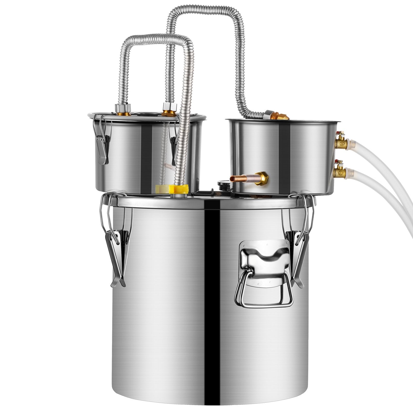 19L still with built-in thermometer on the lid and 8W water circulation pump, this still can be used for distillation of fruit wines, brandy, vodka, whisky, ethanol, water and essential oils.