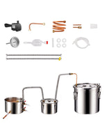 19L two-condenser stainless steel still with built-in thermometer on lid and water circulation pump, suitable for alcohol distillation