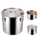 19L divu kondensatoru nerūsējošā tērauda destilācijas aparāts ar iebūvētu termometru uz vāka un ūdens cirkulācijas sūkni, piemērots alkohola destilācijai