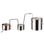 19L two-condenser stainless steel still with built-in thermometer on lid and water circulation pump, suitable for alcohol distillation
