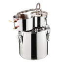 19L divu kondensatoru nerūsējošā tērauda destilācijas aparāts ar iebūvētu termometru uz vāka un ūdens cirkulācijas sūkni, piemērots alkohola destilācijai