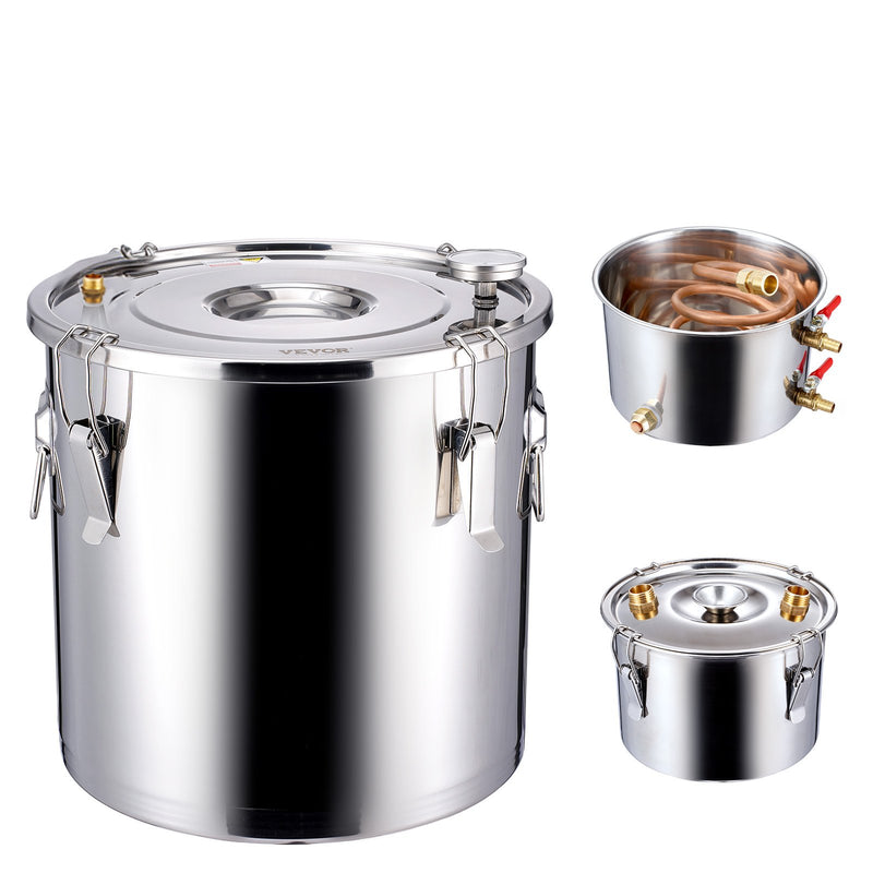 30L destilācijas aparāts ar iebūvētu termometru uz vāka un 8W ūdens cirkulācijas sūkni,  šo iekārtu var izmantot augļu vīnu, brendija, degvīna, viskija, etanola, ūdens un ēterisko eļļu destilācijai.