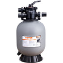 VEVOR peldbaseina smilšu filtrs 406 mm, plūsmas jauda līdz 132 l/min, virszemes un zemē ierīkotiem baseiniem, ar 7 pozīciju daudzfunkcionālu vārstu (filtrēšana, pretmazgāšana, skalošana, recirkulācija, novadīšana, ziemošana, slēgts režīms)