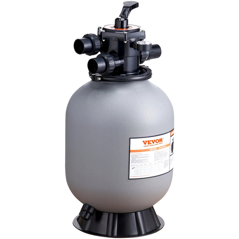 VEVOR peldbaseina smilšu filtrs 406 mm, plūsmas jauda līdz 132 l/min, virszemes un zemē ierīkotiem baseiniem, ar 7 pozīciju daudzfunkcionālu vārstu (filtrēšana, pretmazgāšana, skalošana, recirkulācija, novadīšana, ziemošana, slēgts režīms)