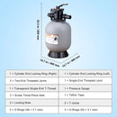 VEVOR peldbaseina smilšu filtrs 406 mm, plūsmas jauda līdz 132 l/min, virszemes un zemē ierīkotiem baseiniem, ar 7 pozīciju daudzfunkcionālu vārstu (filtrēšana, pretmazgāšana, skalošana, recirkulācija, novadīšana, ziemošana, slēgts režīms)