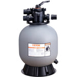 VEVOR baseina smilšu filtrs 48 cm, plūsma līdz 10,2 m³/h, virszemes un zemē ieraktiem baseiniem, 7-pozīciju daudzportu vārsts (filtrēšana, skalošana, atskalošana, recirkulācija, novade, ziema, slēgts)