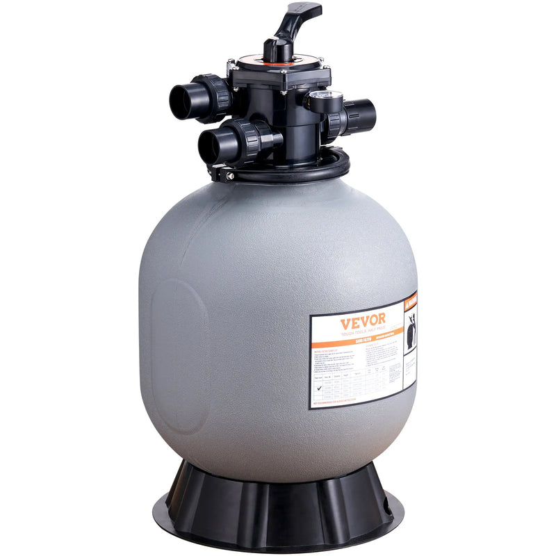 VEVOR baseina smilšu filtrs 48 cm, plūsma līdz 10,2 m³/h, virszemes un zemē ieraktiem baseiniem, 7-pozīciju daudzportu vārsts (filtrēšana, skalošana, atskalošana, recirkulācija, novade, ziema, slēgts)