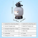 VEVOR baseina smilšu filtrs 48 cm, plūsma līdz 10,2 m³/h, virszemes un zemē ieraktiem baseiniem, 7-pozīciju daudzportu vārsts (filtrēšana, skalošana, atskalošana, recirkulācija, novade, ziema, slēgts)