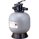 VEVOR baseina smilšu filtrācijas sistēma 55,9 cm, plūsma līdz 12,5 m³/h, virszemes un zemē ieraktiem baseiniem, 7-pozīciju daudzportu vārsts (filtrēšana, pretmazgāšana, skalošana, recirkulācija, novade, ziemas režīms, slēgts)