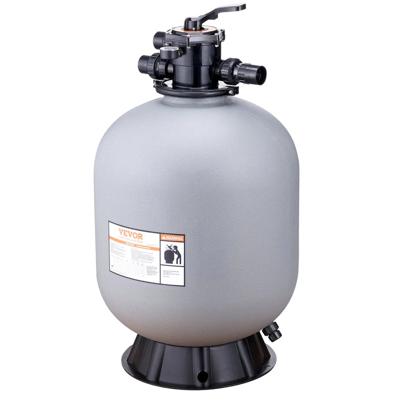 VEVOR peldbaseina smilšu filtrs 610 mm, plūsmas jauda līdz 246 l/min, virszemes un zemē ierīkotiem baseiniem, ar 7 pozīciju daudzfunkcionālu vārstu (filtrēšana, pretmazgāšana, skalošana, recirkulācija, novadīšana, ziemošana, slēgts režīms)