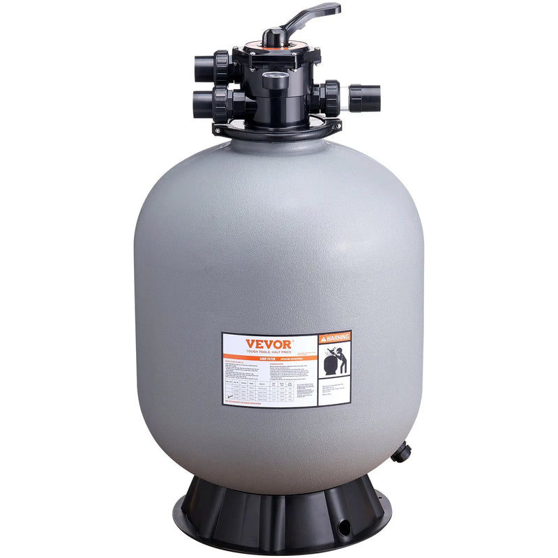 VEVOR peldbaseina smilšu filtrs 610 mm, plūsmas jauda līdz 246 l/min, virszemes un zemē ierīkotiem baseiniem, ar 7 pozīciju daudzfunkcionālu vārstu (filtrēšana, pretmazgāšana, skalošana, recirkulācija, novadīšana, ziemošana, slēgts režīms)