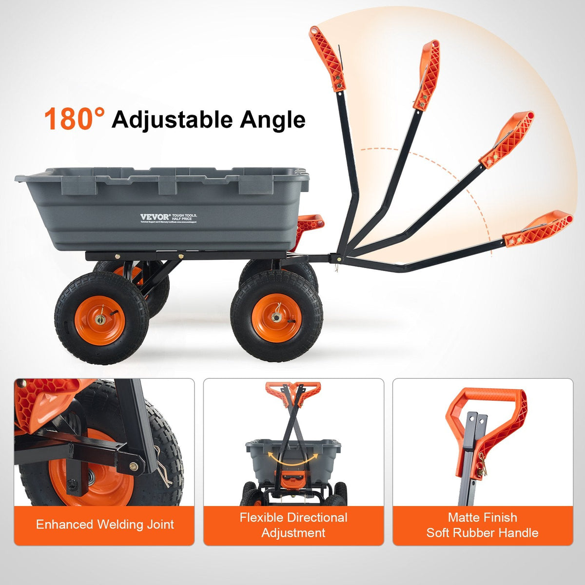 VEVOR Poli dārza izkraušanas rati, smagsvara dārza rati un piekabes, 0,183 m³ ietilpība, 544 kg kravnesība