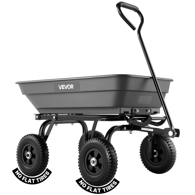 VEVOR Dārza izgāžamie rati 181 kg, polimēra dārza rati ar 90° ātrās izkraušanas mehānismu, 180° grozāmi riteņi un 270° rotējoši gultņi, augu, augsnes un ražas pārvadāšanai