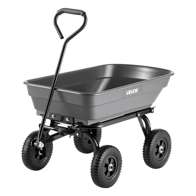 VEVOR Dārza izgāžamie rati 181 kg, polimēra dārza rati ar 90° ātrās izkraušanas mehānismu, 180° grozāmi riteņi un 270° rotējoši gultņi, augu, augsnes un ražas pārvadāšanai