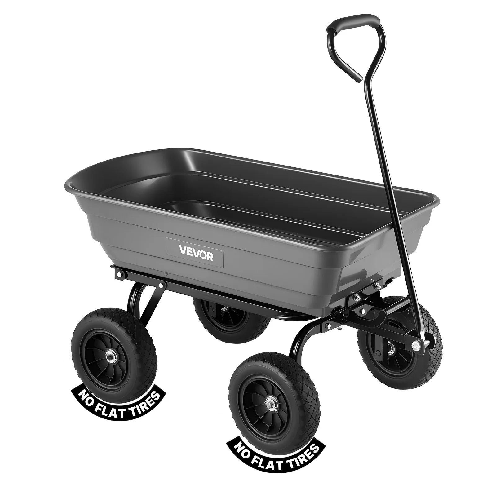 VEVOR Dārza izgāžamie rati 272 kg, polimēra dārza rati ar 90° ātrās izkraušanas mehānismu, 180° grozāmi riteņi un 270° rotējoši gultņi, augu, augsnes un ražas pārvadāšanai