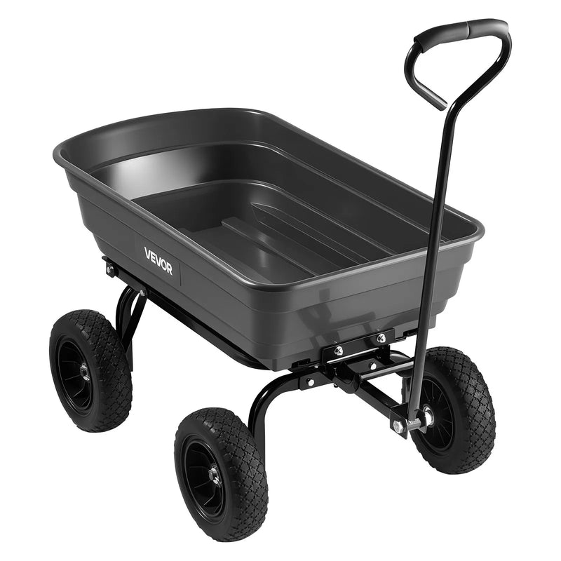 VEVOR Dārza izgāžamie rati 272 kg, polimēra dārza rati ar 90° ātrās izkraušanas mehānismu, 180° grozāmi riteņi un 270° rotējoši gultņi, augu, augsnes un ražas pārvadāšanai