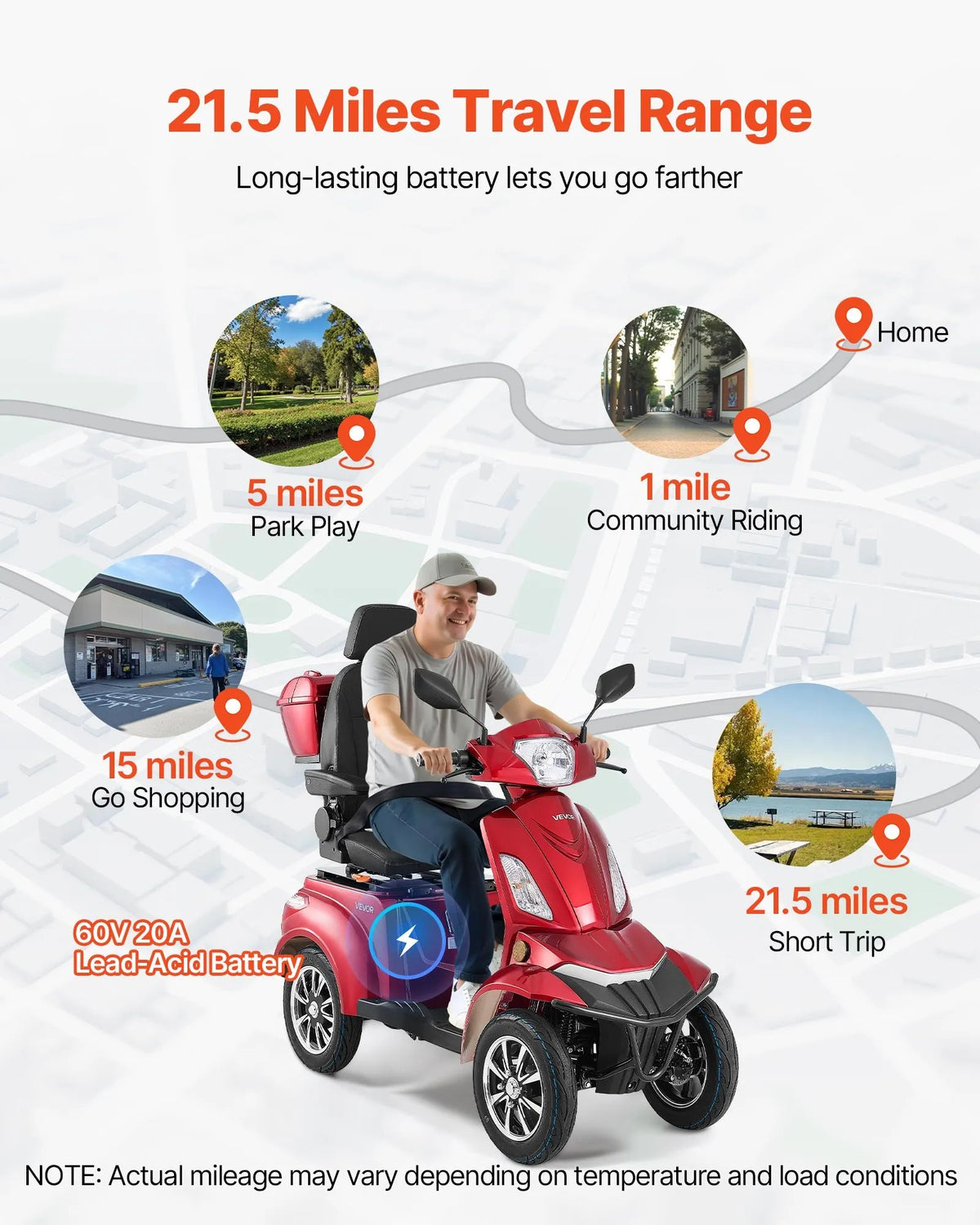 VEVOR smagās klases 4 riteņu mobilitātes skrejritenis senioriem un pieaugušajiem, kravnesība līdz 226,8 kg, nobraukums līdz 35 km, 3 ātrumu režīmi, 1000 W visurgājējs elektriskais mobilitātes skrejritenis/ratiņkrēsls ar kāpuma spēju līdz 20°