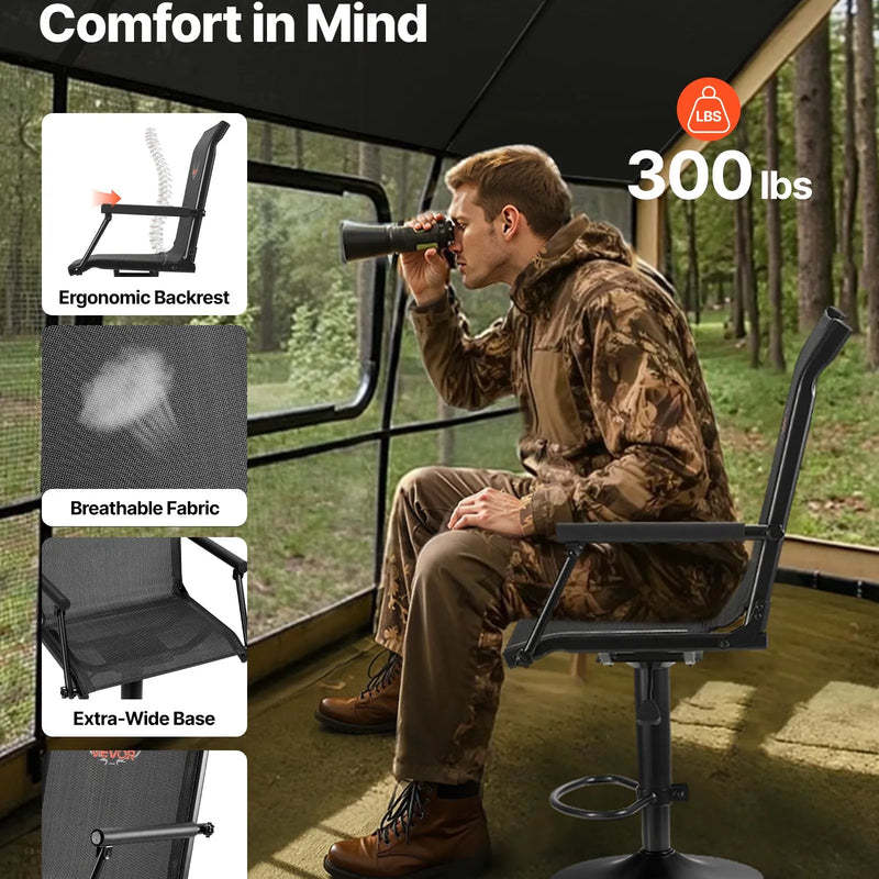 Jahitool, 360° vaikselt pöörlev, kerge varitsustool polsterdatud käetugedega, reguleeritav kõrgus, tugev terasraam, 136 kg kandevõime, sobib kalapüügiks ja telkimiseks.