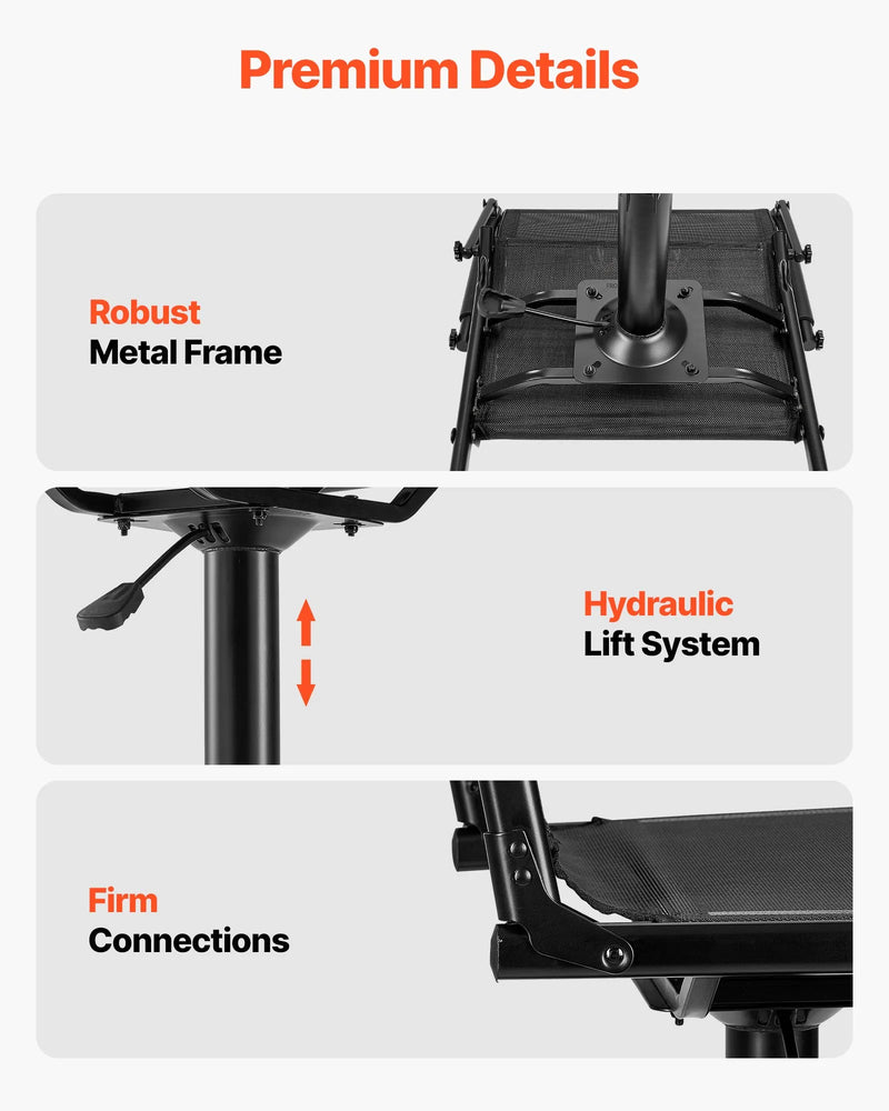 Jahitool, 360° vaikselt pöörlev, kerge varitsustool polsterdatud käetugedega, reguleeritav kõrgus, tugev terasraam, 136 kg kandevõime, sobib kalapüügiks ja telkimiseks.