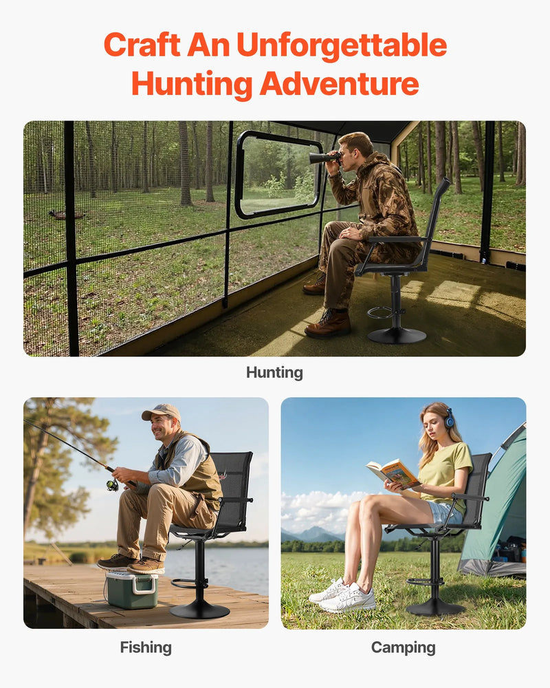 Jahitool, 360° vaikselt pöörlev, kerge varitsustool polsterdatud käetugedega, reguleeritav kõrgus, tugev terasraam, 136 kg kandevõime, sobib kalapüügiks ja telkimiseks.