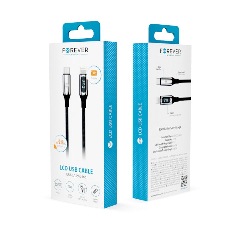 Forever LCD кабель USB-C - Lightning 1.0 м 27 Вт черный