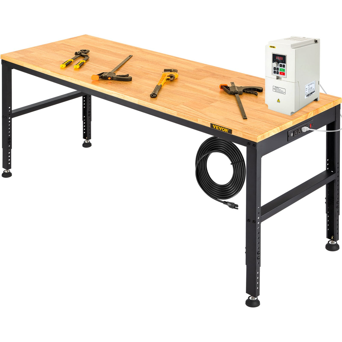 VEVOR augstuma regulējams darbagalds ar rozetēm, 155 x 51 cm