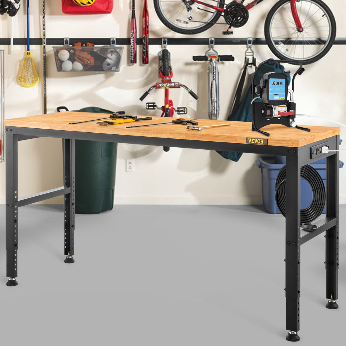 VEVOR augstuma regulējams darbagalds ar rozetēm, 155 x 51 cm