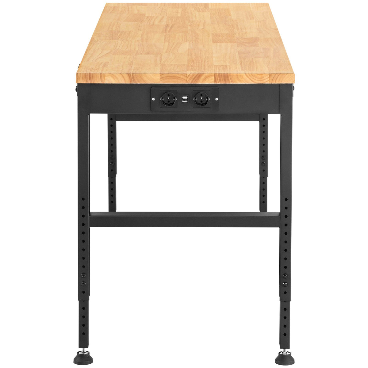 VEVOR darba galds ar regulējamu augstumu, 183x64x97 cm, izturība 900 kg, ar strāvas kontaktligzdām, cieto koka virsmu, metāla rāmi un riteņiem, piemērots birojam un mājai