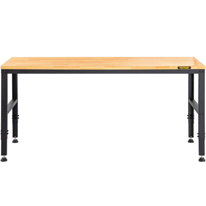 VEVOR height-adjustable work table, 122x61x97 cm, strength 900 kg, with power sockets, solid wood top, metal frame and castors, suitable for office and home