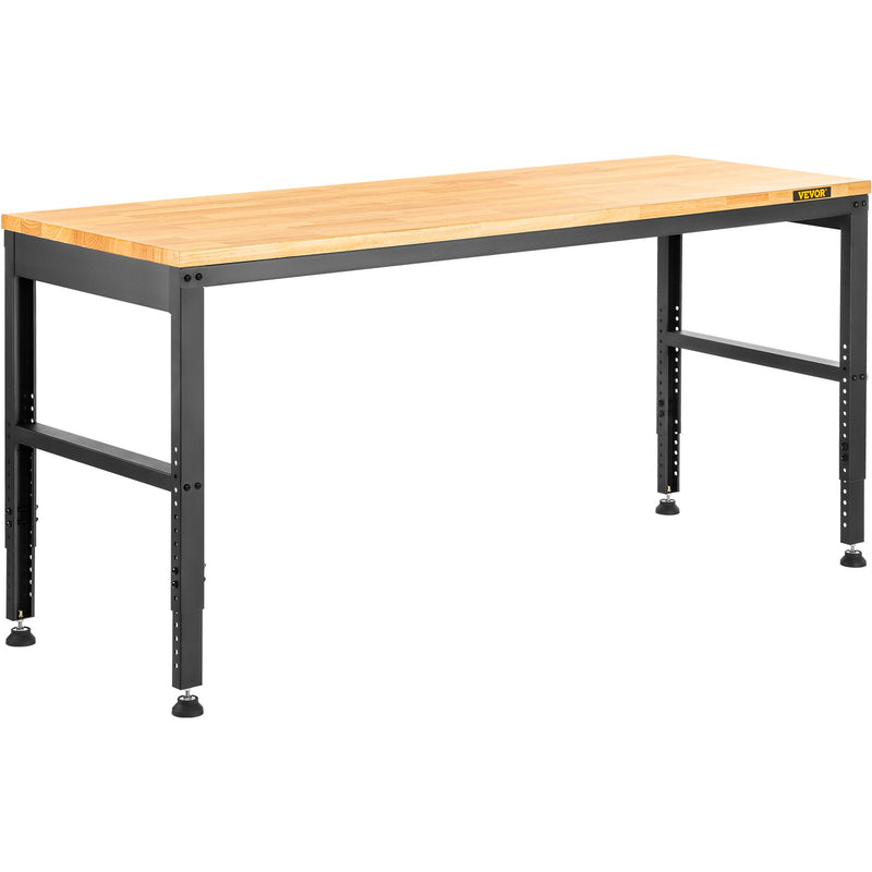 VEVOR height-adjustable work table, 135x46x97 cm, strength 900 kg, with power sockets, solid wood top, metal frame and castors, suitable for office and home