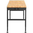 VEVOR height-adjustable work table, 135x46x97 cm, strength 900 kg, with power sockets, solid wood top, metal frame and castors, suitable for office and home