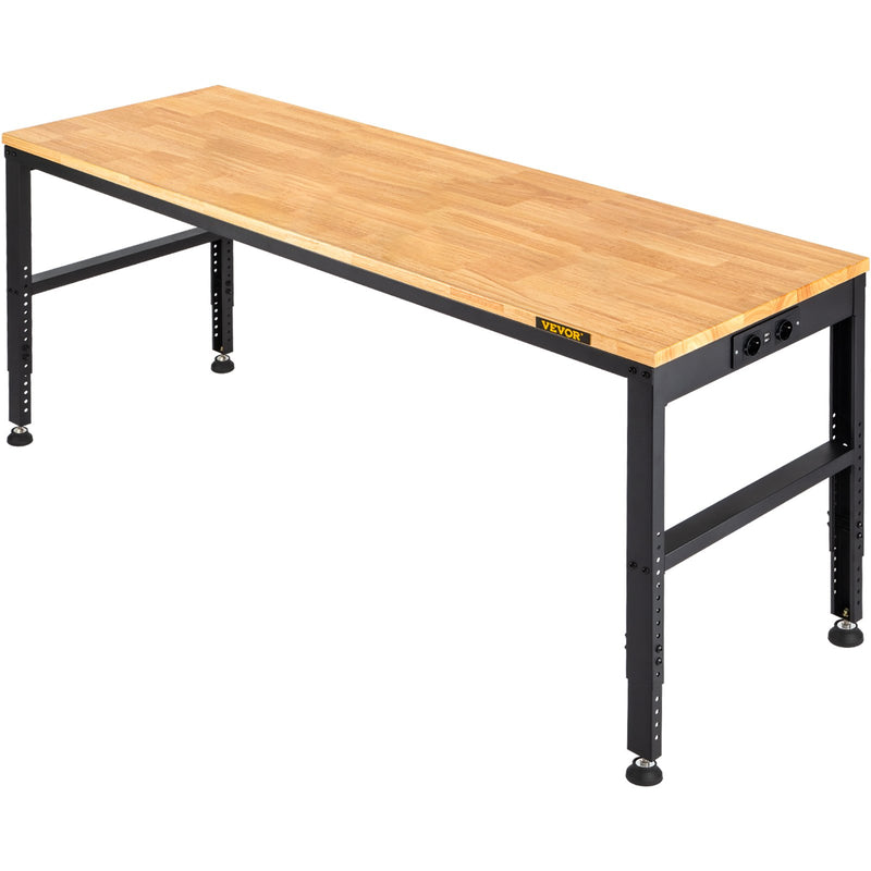 VEVOR height-adjustable work table, 135x46x97 cm, strength 900 kg, with power sockets, solid wood top, metal frame and castors, suitable for office and home