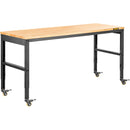 VEVOR height adjustable work table, 155x51x105 cm, strength 720 kg, with power sockets, solid wood top, metal frame and castors, suitable for office and home