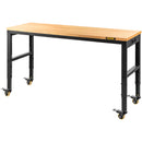 VEVOR height adjustable work table, 155x51x105 cm, strength 720 kg, with power sockets, solid wood top, metal frame and castors, suitable for office and home