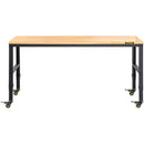 VEVOR height-adjustable work table, 122 cm x61 cm x104 cm, strength 720 kg, with power sockets, solid wood top, metal frame and castors, suitable for office and home