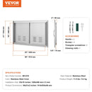 VEVOR BBQ piekļuves durvis, 914 x 534 mm, nerūsējošā tērauda, dubultās durvis ar rokturiem un ventilācijām, āra skapim un grila stacijai