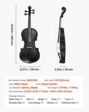 VEVOR 4/4 izmēra vijole 355 mm, masīvkoka komplekts iesācējiem ar futlāri un sveķiem, melna