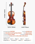 VEVOR 4/4 vijole 355 mm, masīvkoka komplekts iesācējiem, brūns glancēts rakstains dizains