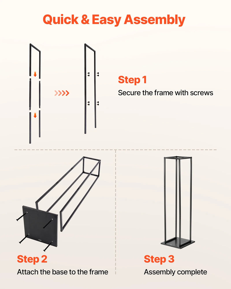 VEVOR iekštelpu malkas statīvs, 33 × 32 × 112 cm malkas turētājs, līdz 45 kg kravnesība, augsts glabāšanas statīvs, pulverkrāsota tērauda konstrukcija, izturīgs statīvs kamīnam