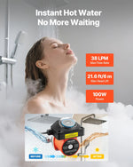 VEVOR karstā ūdens recirkulācijas sūknis ar taimeri, 38 l/min, tūlītējas recirkulācijas komplekts, 100 W, AC 220–240 V, G3/4 līdz G1/2 savienotājs, apkures katliem un saules ūdens sildītājiem