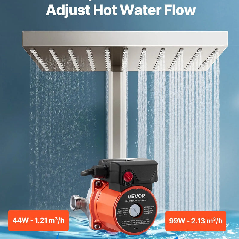 VEVOR karstā ūdens recirkulācijas sūknis, 38 l/min, tūlītējas cirkulācijas sistēma, 3 ātrumu regulēšana, 100 W, AC 220–240 V, G3/4 līdz G1/2 adapteris, nerūsējošā tērauda sūkņa galva, ūdens sildītāju sistēmām