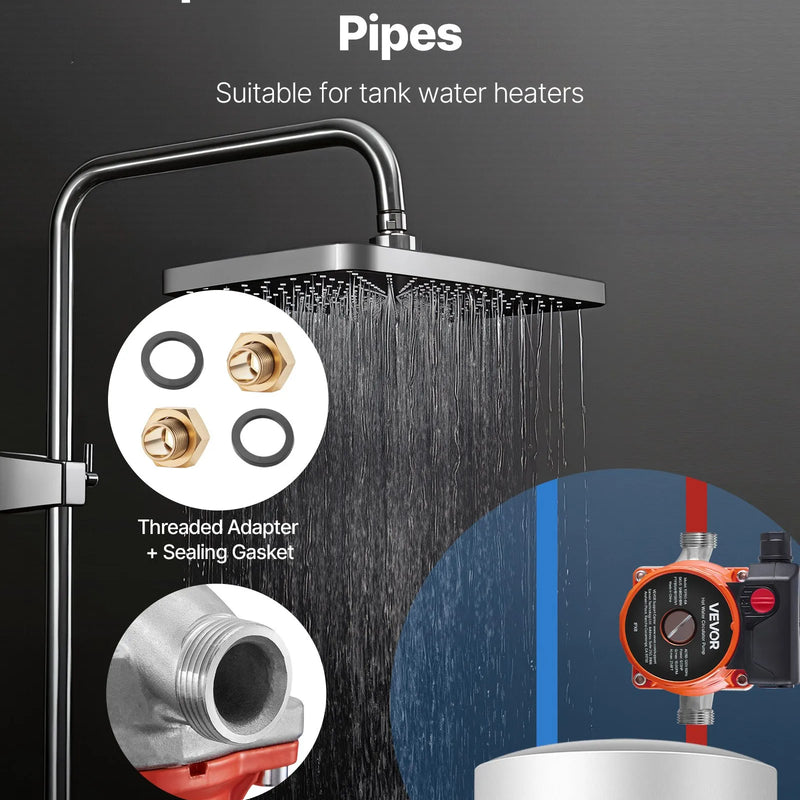 VEVOR karstā ūdens recirkulācijas sūknis, 38 l/min, tūlītējas cirkulācijas sistēma, 3 ātrumu regulēšana, 100 W, AC 220–240 V, G3/4 līdz G1/2 adapteris, nerūsējošā tērauda sūkņa galva, ūdens sildītāju sistēmām