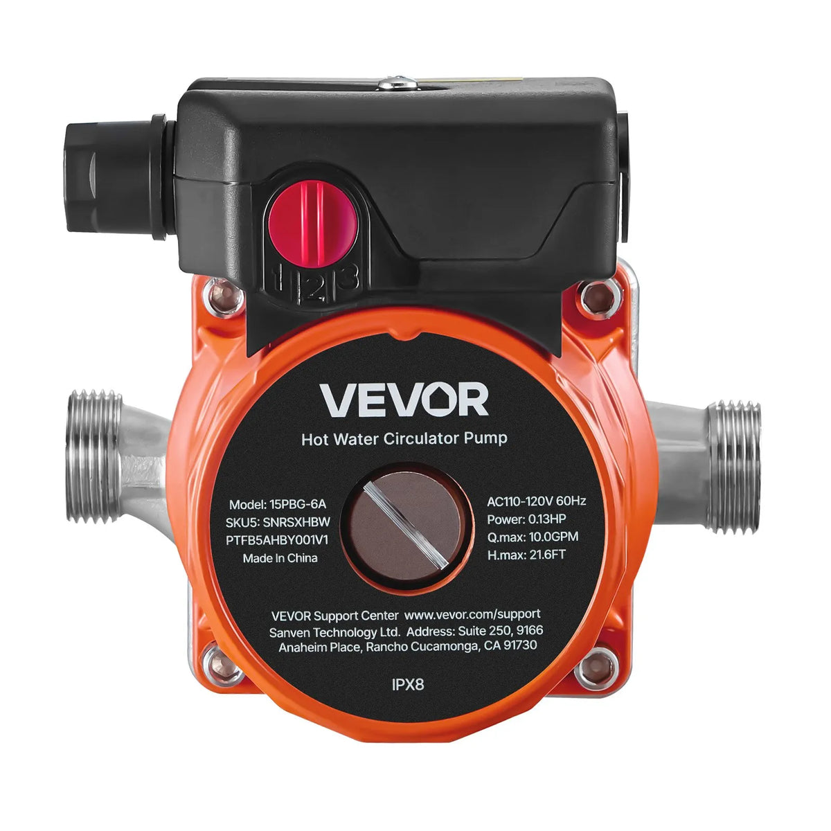 VEVOR karstā ūdens recirkulācijas sūknis, 38 l/min, tūlītējas cirkulācijas sistēma, 3 ātrumu regulēšana, 100 W, AC 220–240 V, G3/4 līdz G1/2 adapteris, nerūsējošā tērauda sūkņa galva, ūdens sildītāju sistēmām